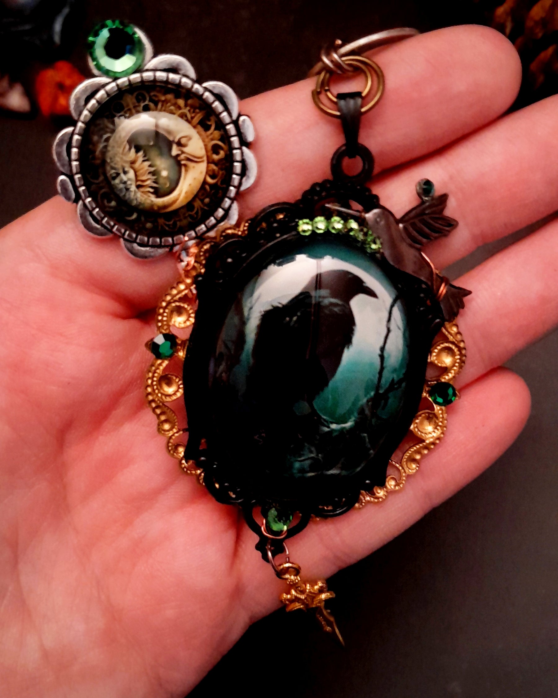 Black Crow Pendant Necklace Boho Style