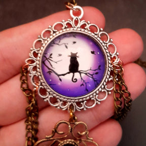 Purple Cat Moon Long Necklace
