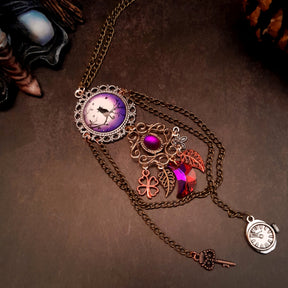 Purple Cat Moon Long Necklace