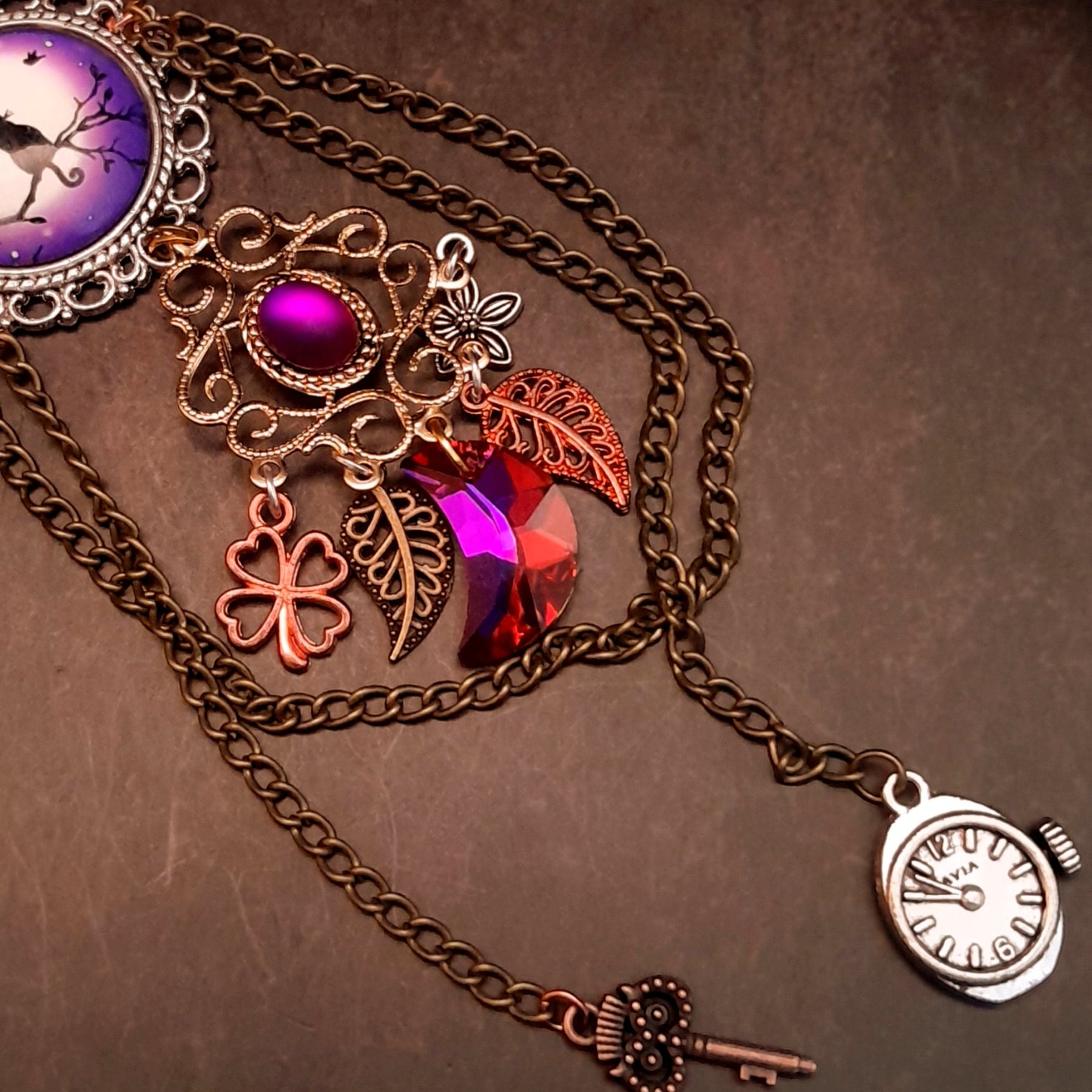 Purple Cat Moon Long Necklace