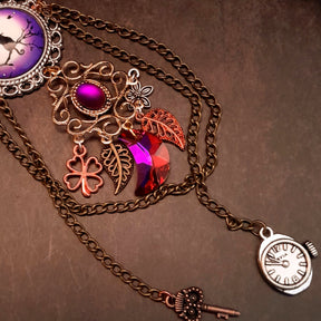 Purple Cat Moon Long Necklace