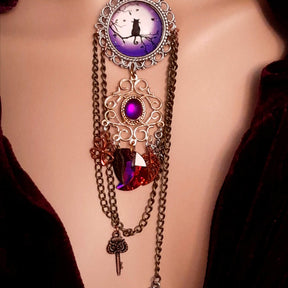 Purple Cat Moon Long Necklace