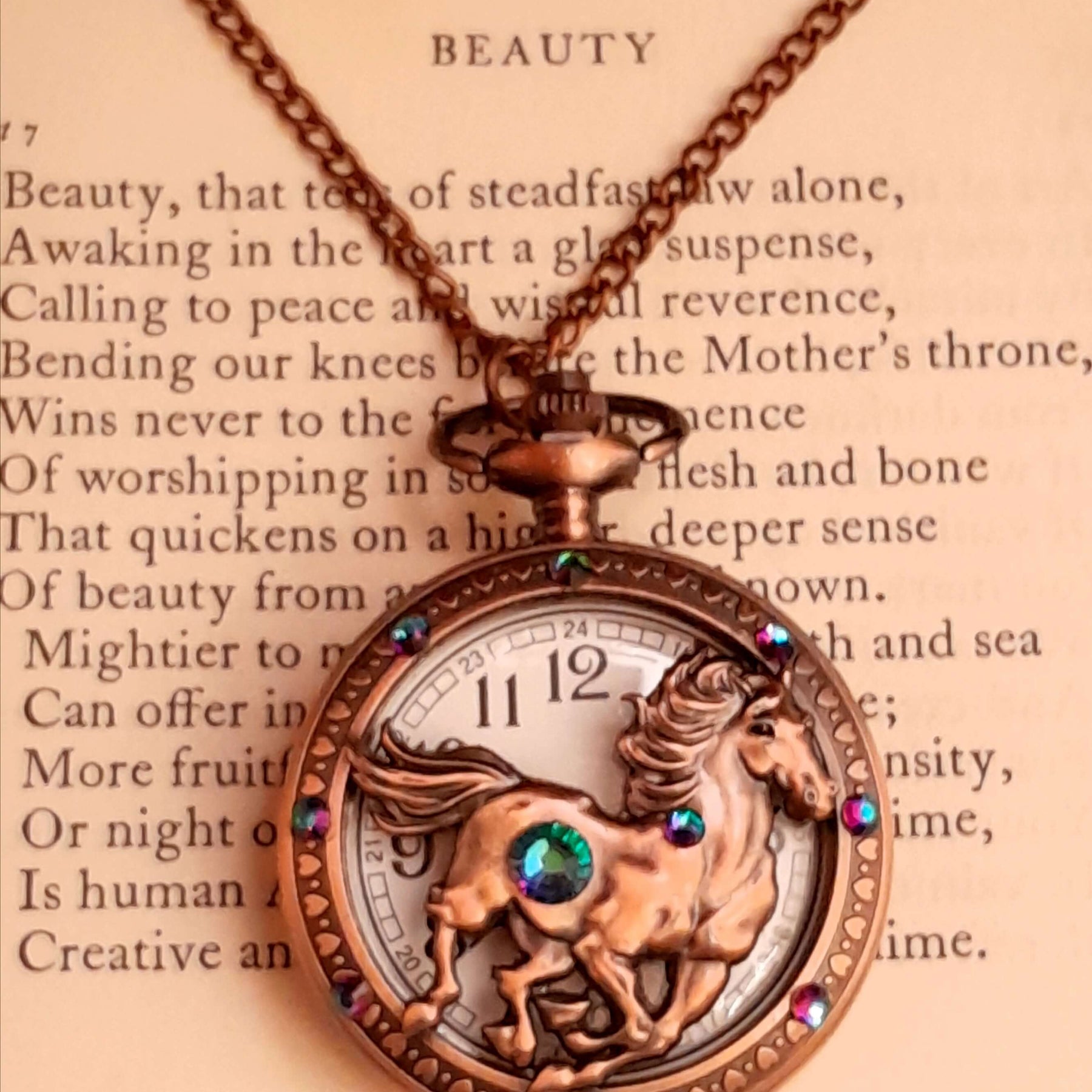 Pocket Watch Necklace Horse Equestrian Jewelry