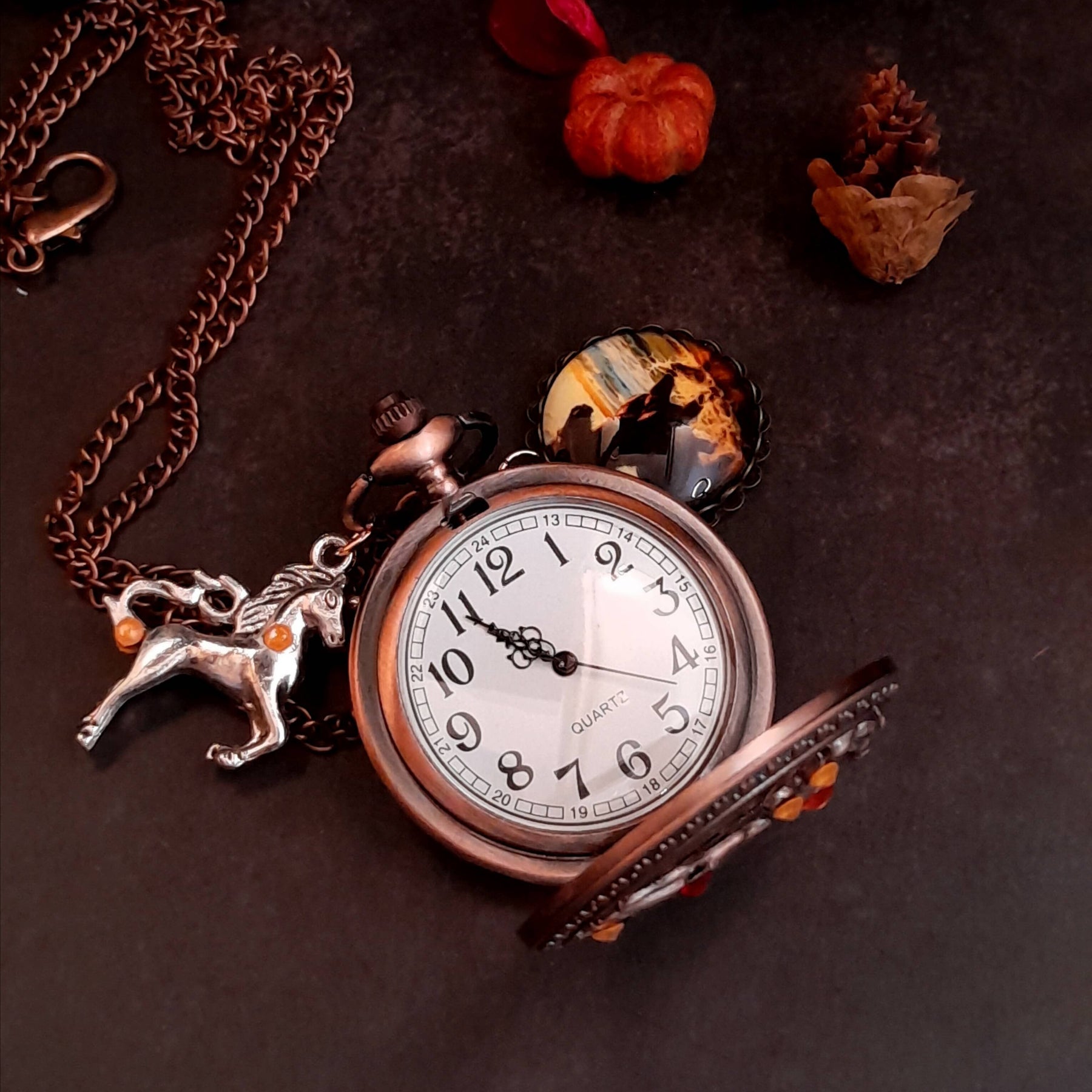 Horse Pocket Watch Necklace Equestrian Jewelry
