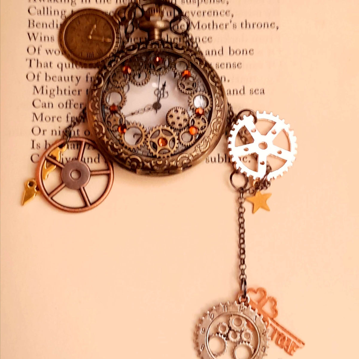 Pocket Watch Brown Crystals Steampunk Style