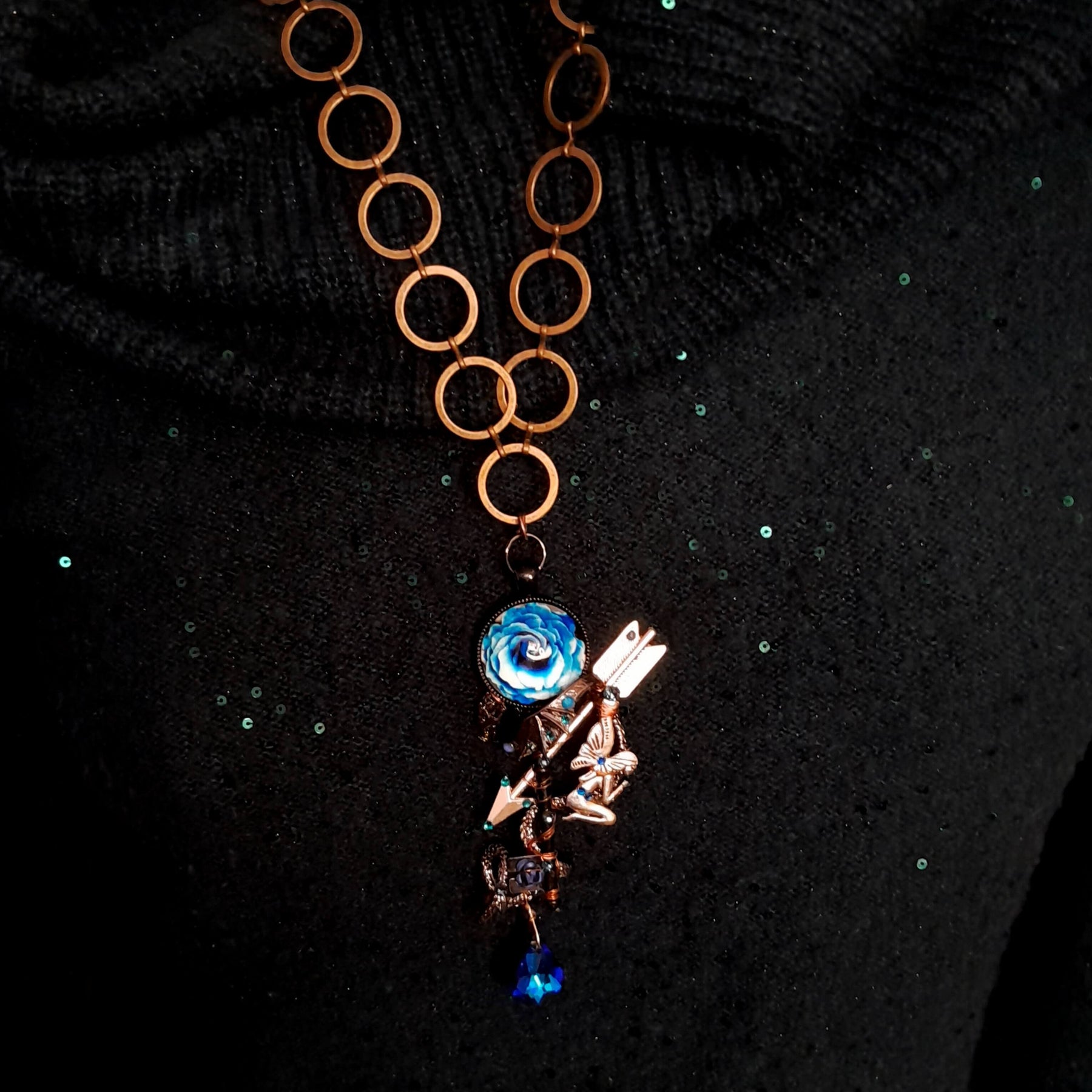 Blue Dragon Necklace Skeleton Key