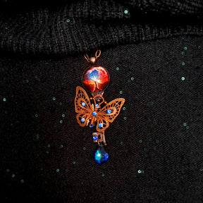 Blue Crystal Butterfly Boho Necklace