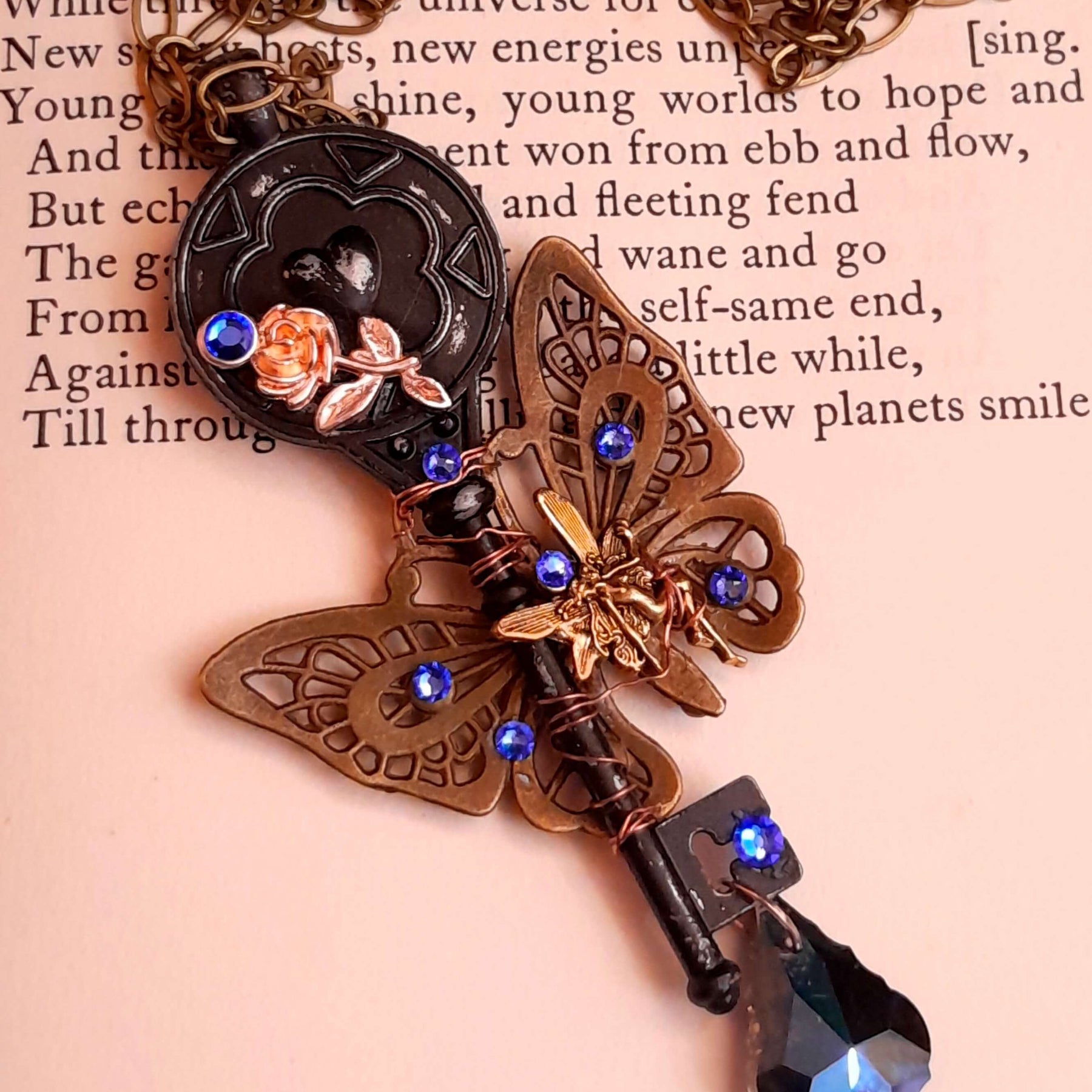 butterfly tree blue crystal necklace