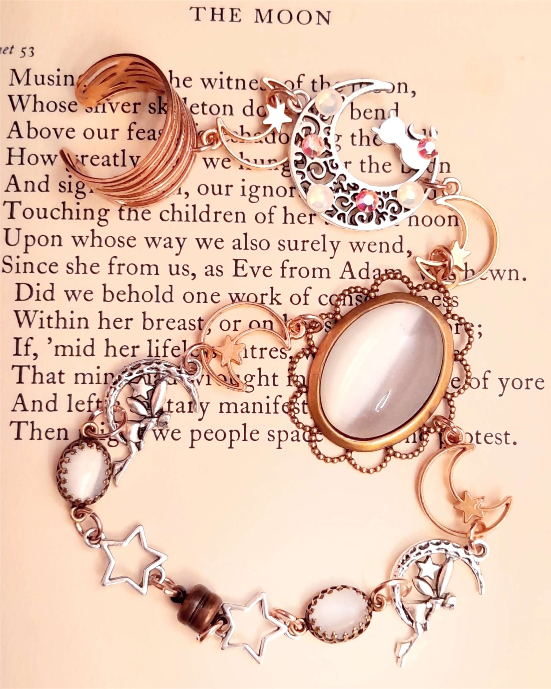 Hand Chain White Fairy Moon Statement Jewelry