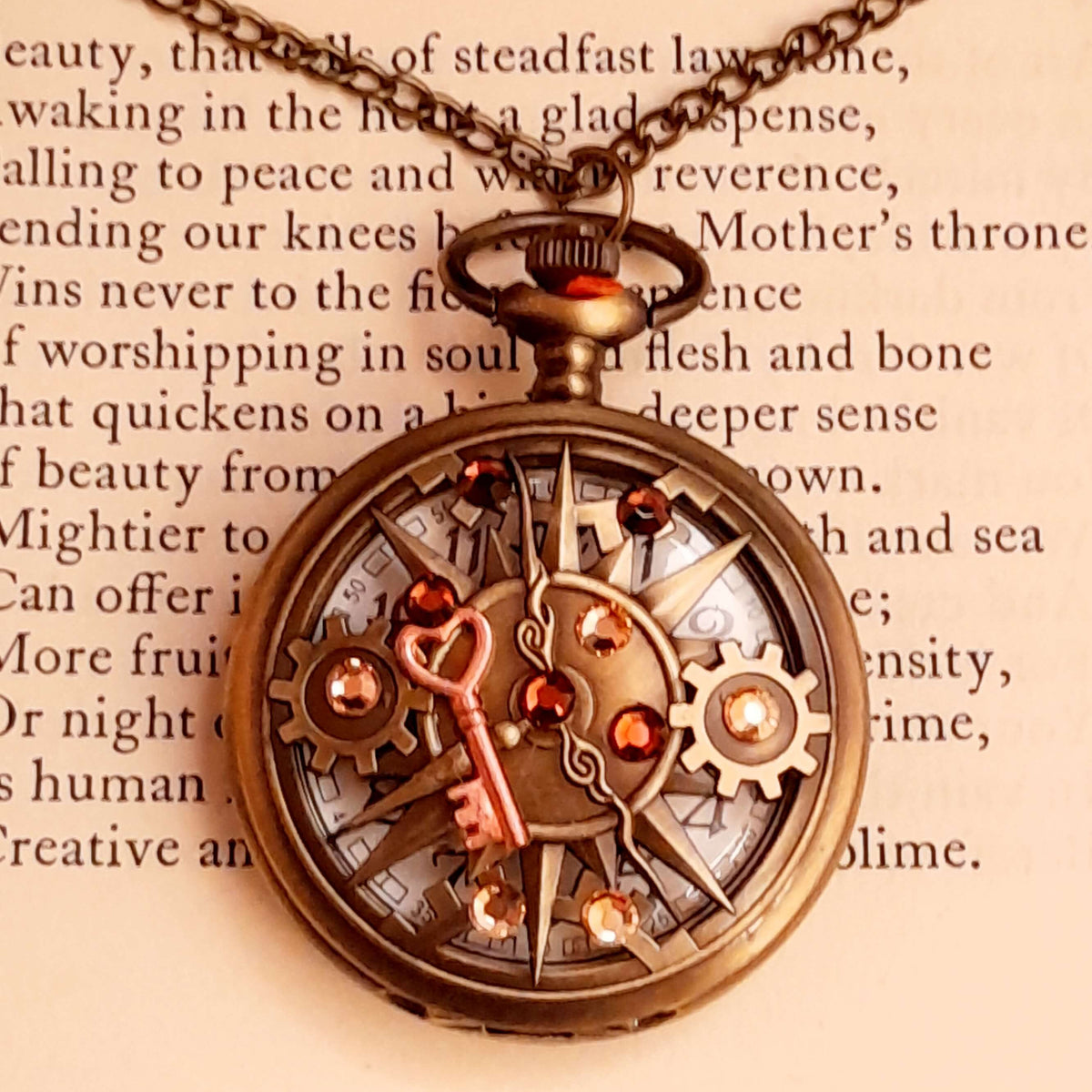 Pocket Watch Brown Crystals Vintage Style