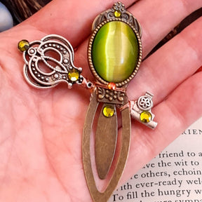 swarovski green crystals bookmark cats eye stone unique magical fantasy