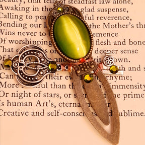 swarovski green crystals bookmark cats eye stone unique