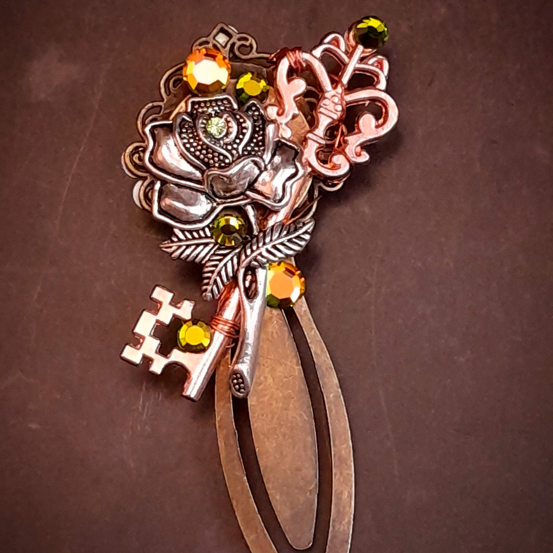 bookmark with clock cabocon key rose swarovski crystals unique special