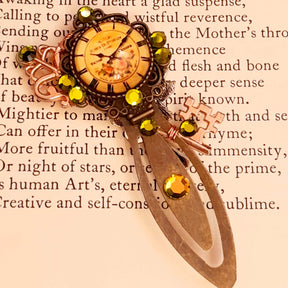 bookmark with clock cabhocon key rose swarovski crystals