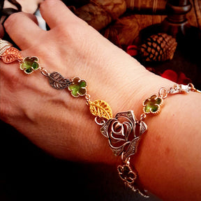 Hand Chain Green Crystals Flowers Leaves