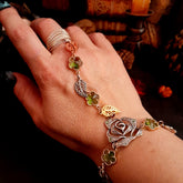 Hand Chain Green Crystals Flowers Leaves