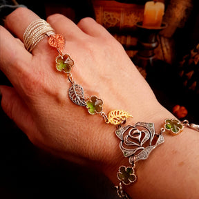Hand Chain Green Crystals Flowers Leaves