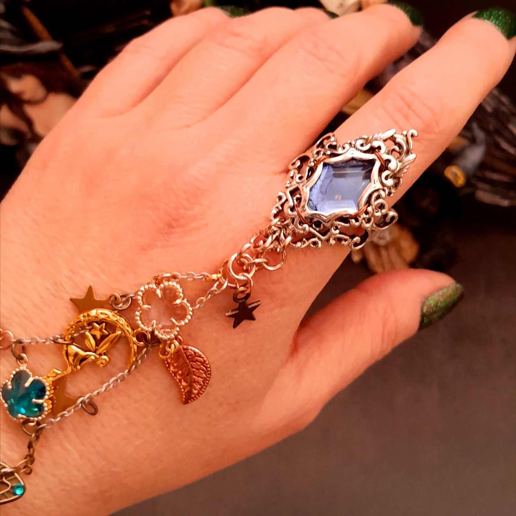 slave bracelet hand chain magical fantasy swarovski crystals fairy magic