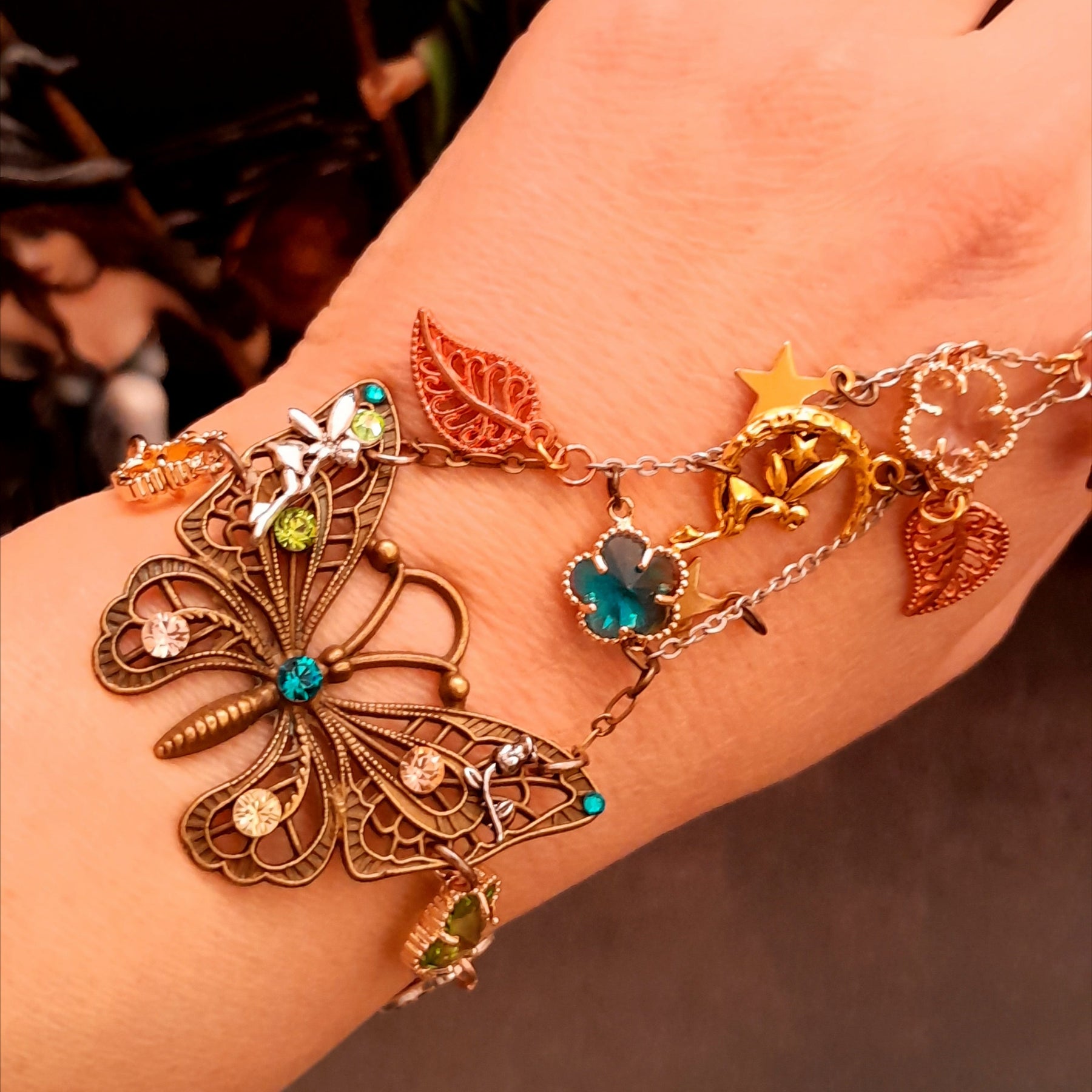 slave bracelet hand chain magical fantasy swarovski crystals multi color