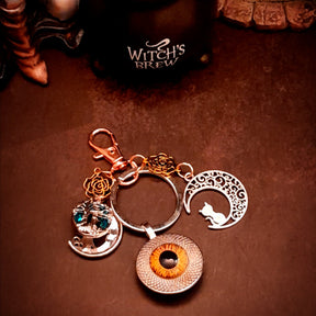 purse charm key chain zipper pull cat moon lover swarovski crystals