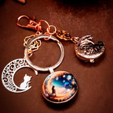 purse charm key chain zipper pull cat moon lover