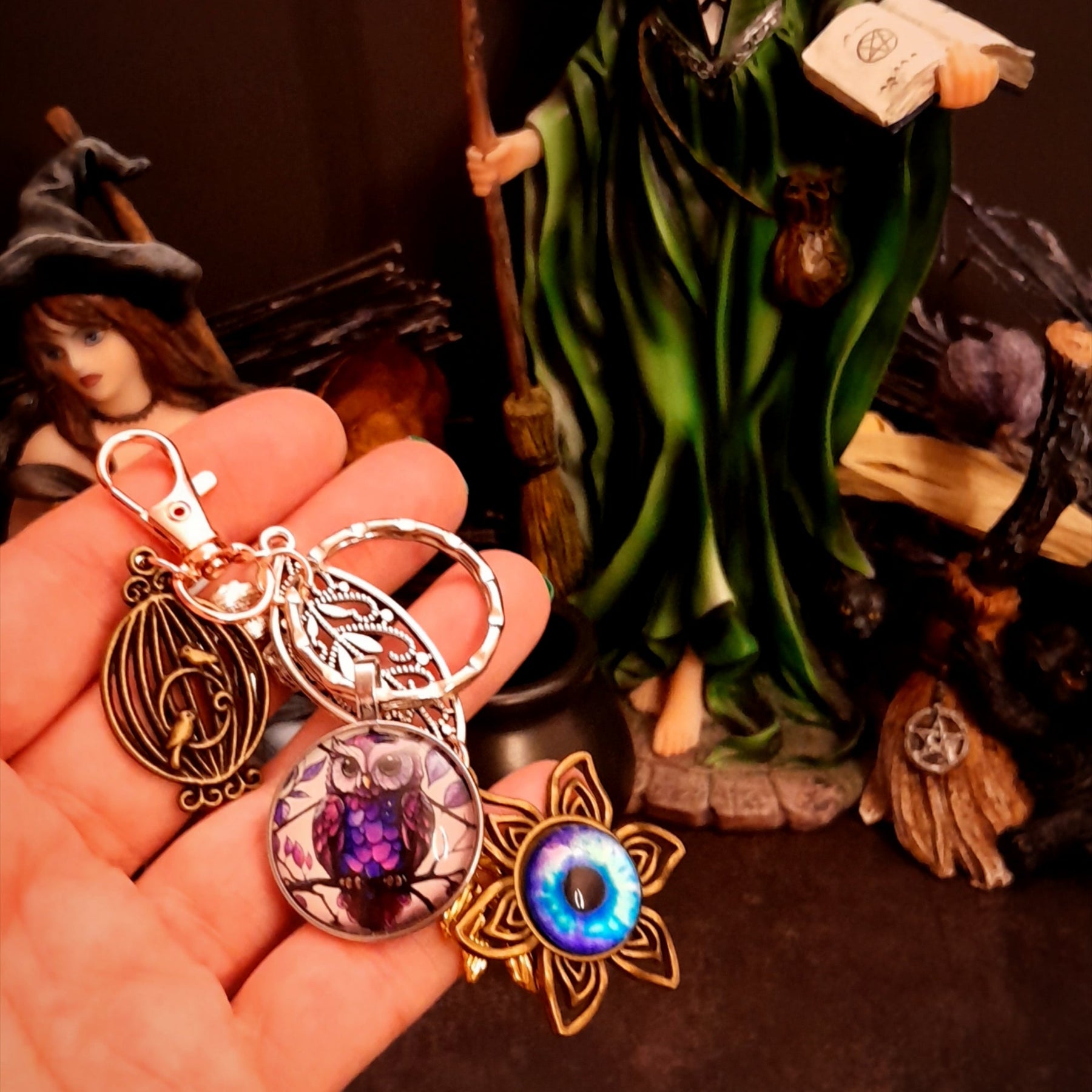 purse charm key chain zipper pull owl magical