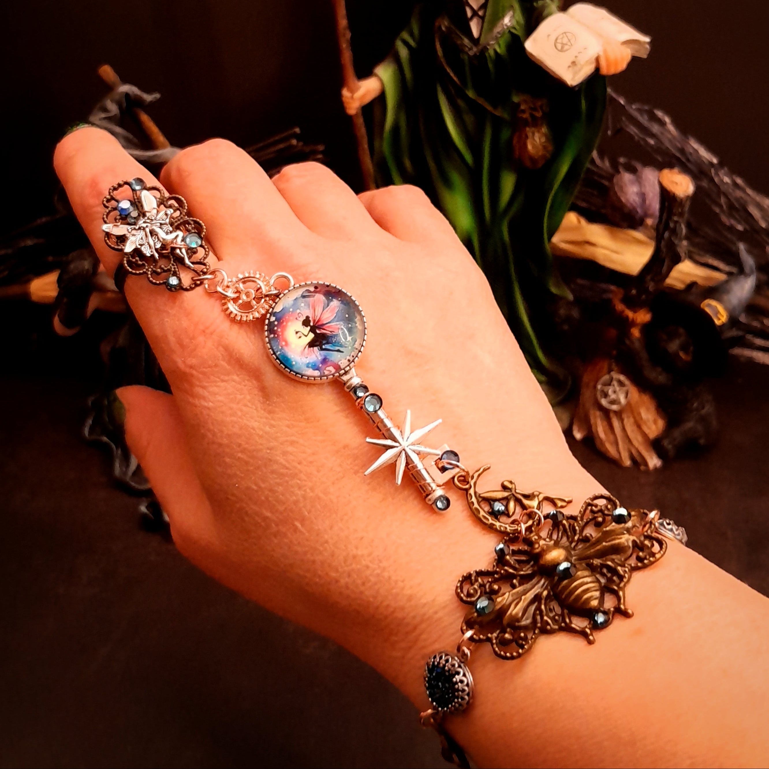 Magical Fantasy Hand Chain Bee Fairy Key - Handmade with Austrian Crystals