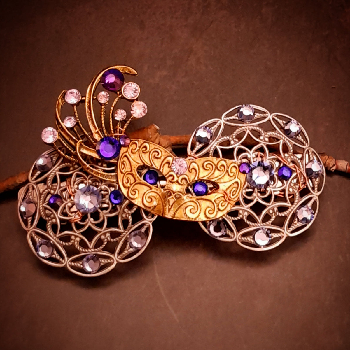 swarovski purple crystal masquerade mask hair clip