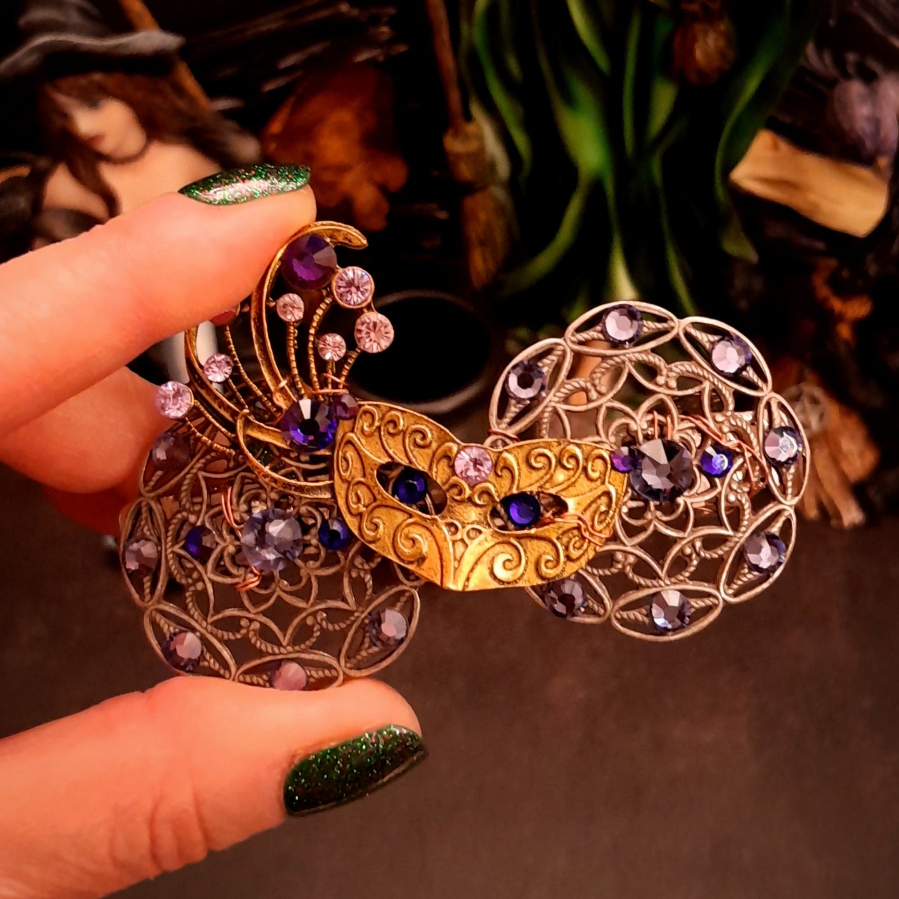 swarovski purple crystal masquerade mask hair clip fantasy