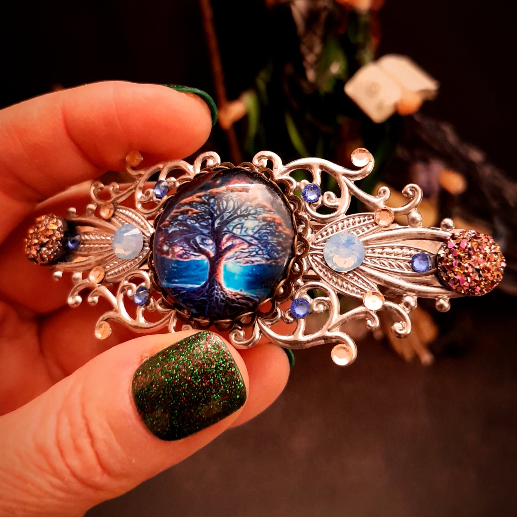 swarovski crystal hair clip victorian style blue 