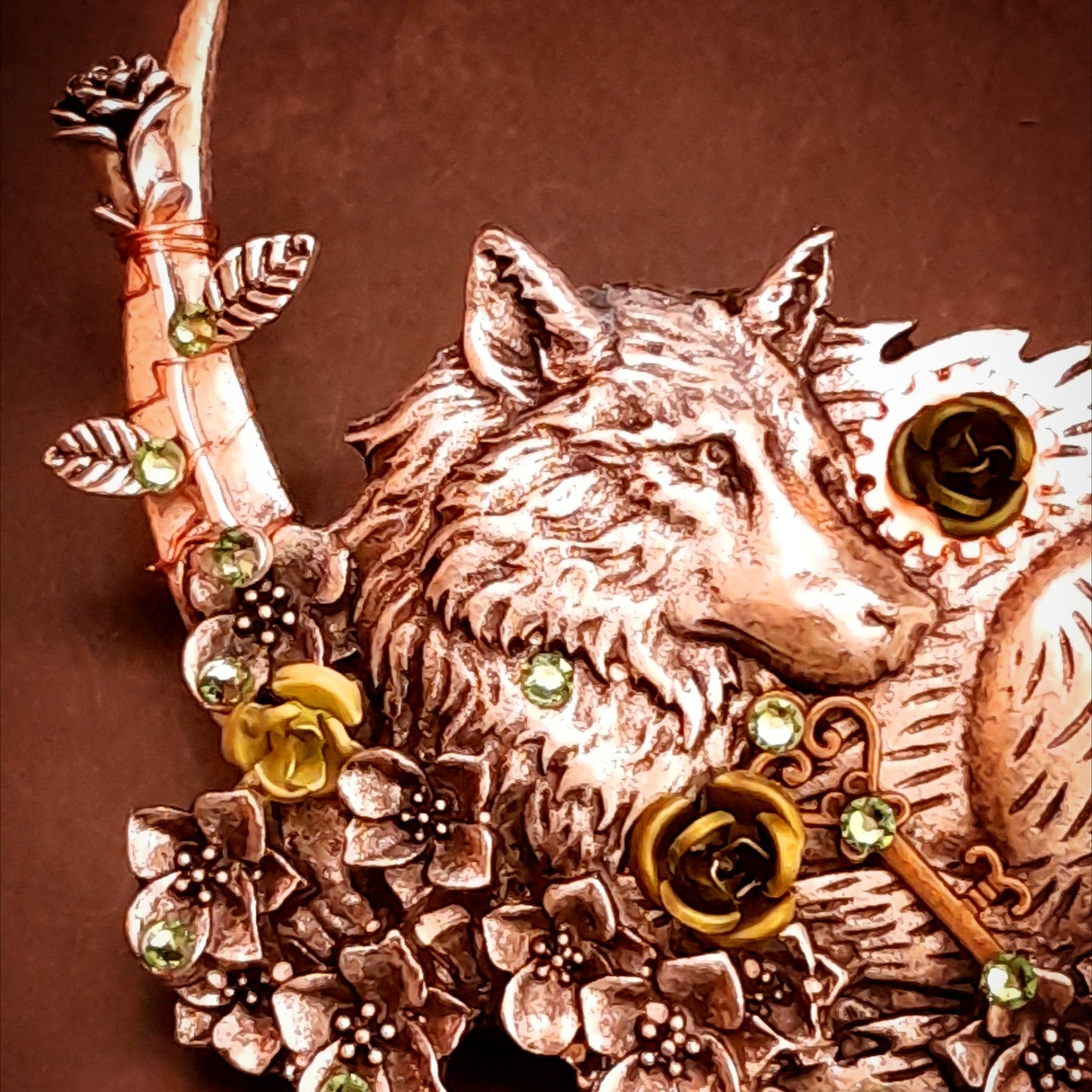 wolf hairclip swarovski crystals rose fairy magical hair jewelry fantasy