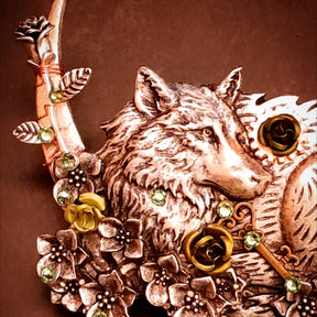 wolf hairclip swarovski crystals rose fairy magical hair jewelry fantasy