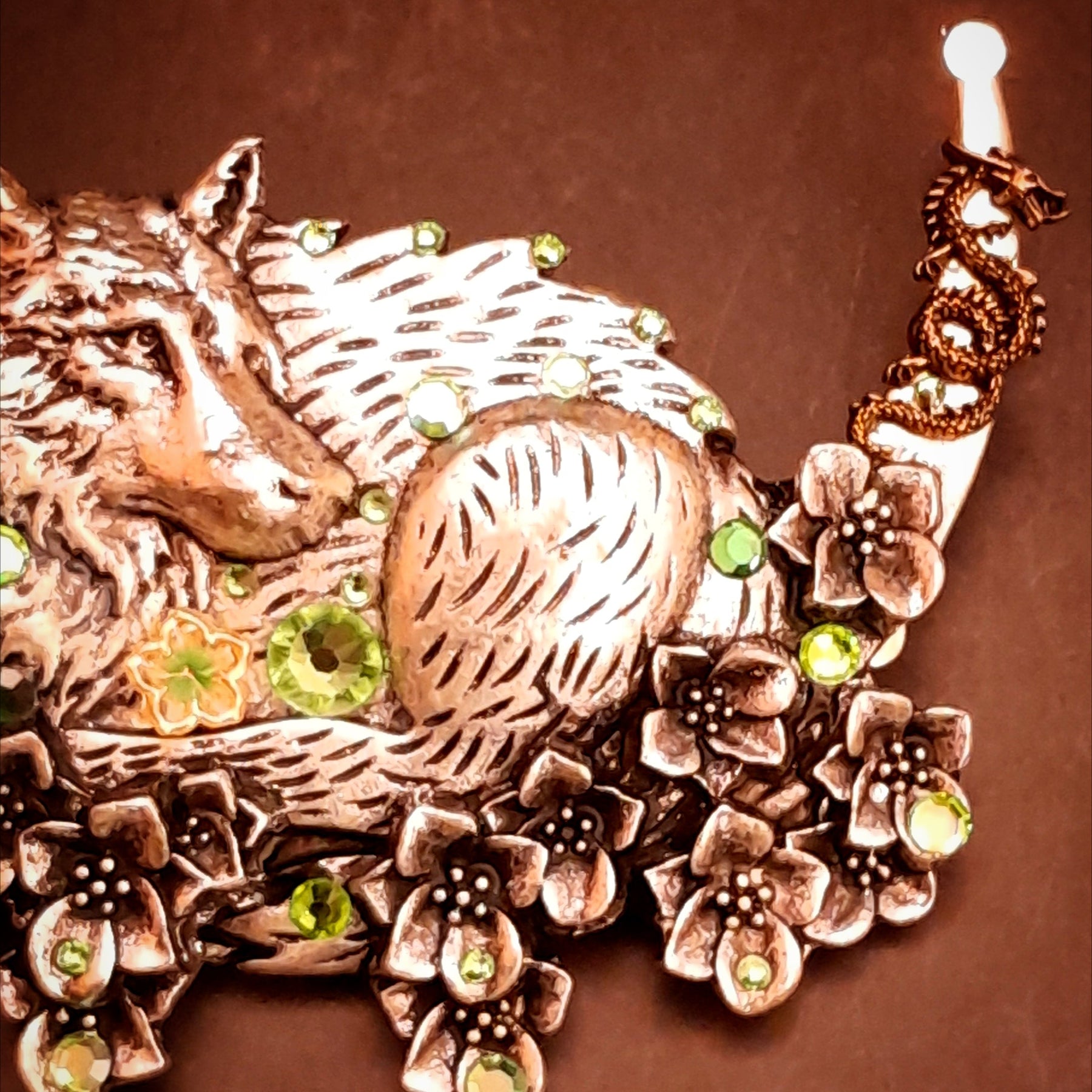 wolf hair clip swarovski crystals green dragon fantasy hair jewelry