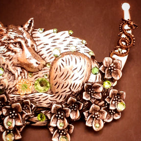 wolf hair clip swarovski crystals green dragon fantasy hair jewelry