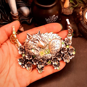 wolf hair clip swarovski crystals green  fairy dragon