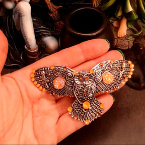 Orange Druzy Gemstones Owl Hairclip