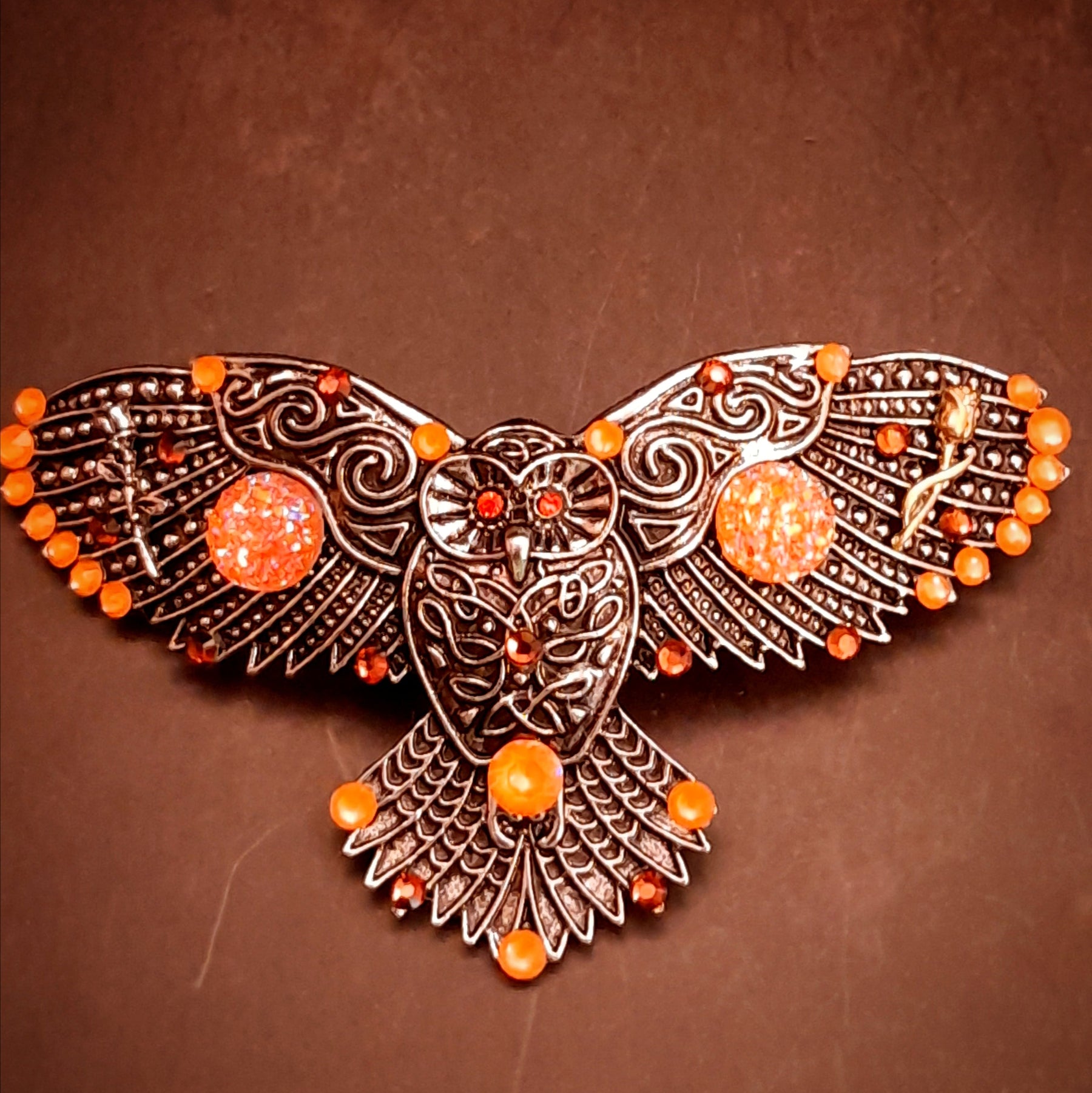 Orange Druzy Gemstones Owl Hairclip