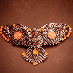 Orange Druzy Gemstones Owl Hairclip