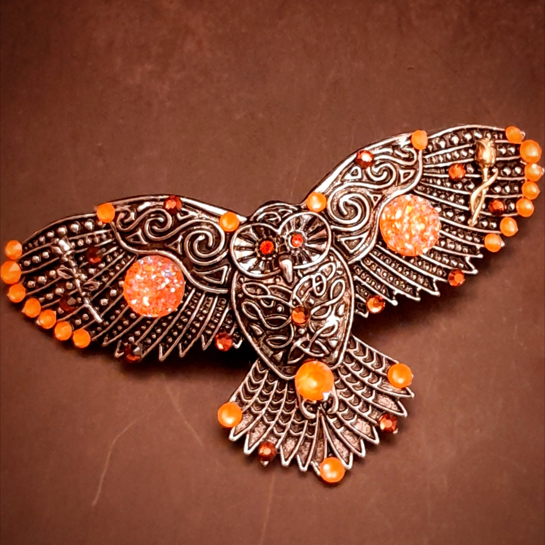 Orange Druzy Gemstones Owl Hairclip
