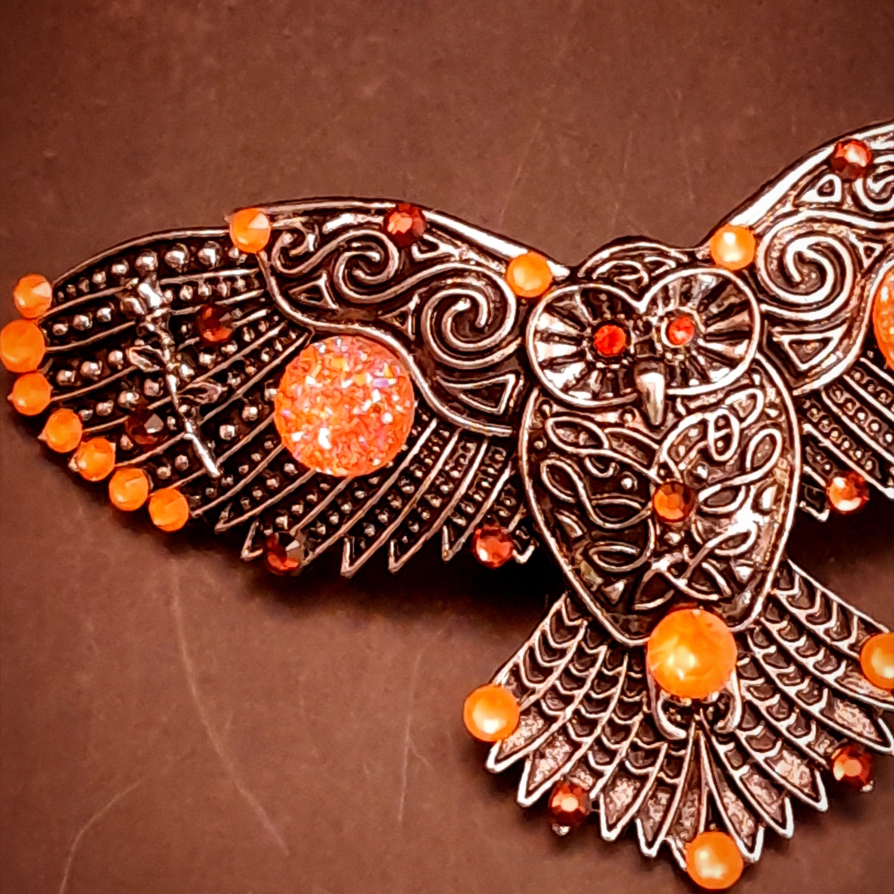 Orange Druzy Gemstones Owl Hairclip
