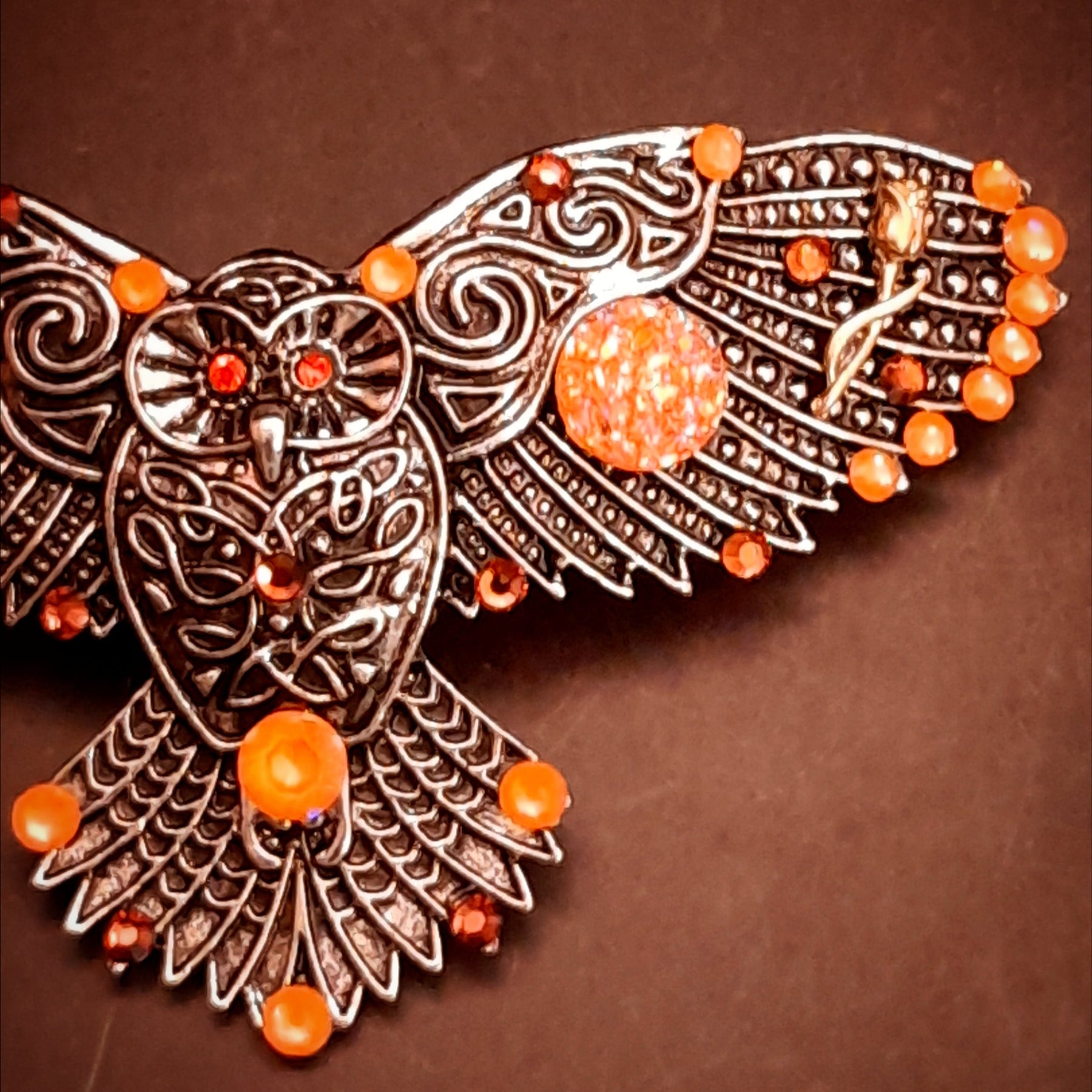 Orange Druzy Gemstones Owl Hairclip