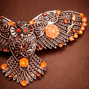 Orange Druzy Gemstones Owl Hairclip