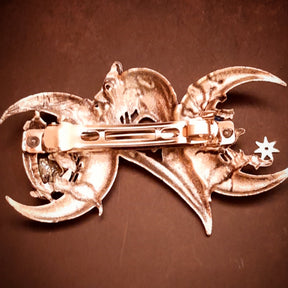 raven skull swarovski blue crystals hair clip moons stars