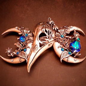 raven skull swarovski blue crystals hair clip
