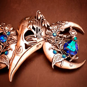 raven skull swarovski blue crystals hair clip celestial moon star magic hair jewelry