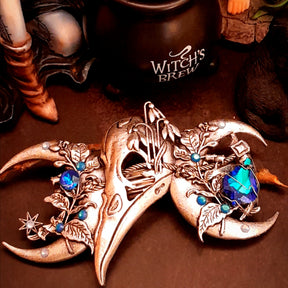 raven skull swarovski blue crystals hair clip fantasy animal jewelry for hair