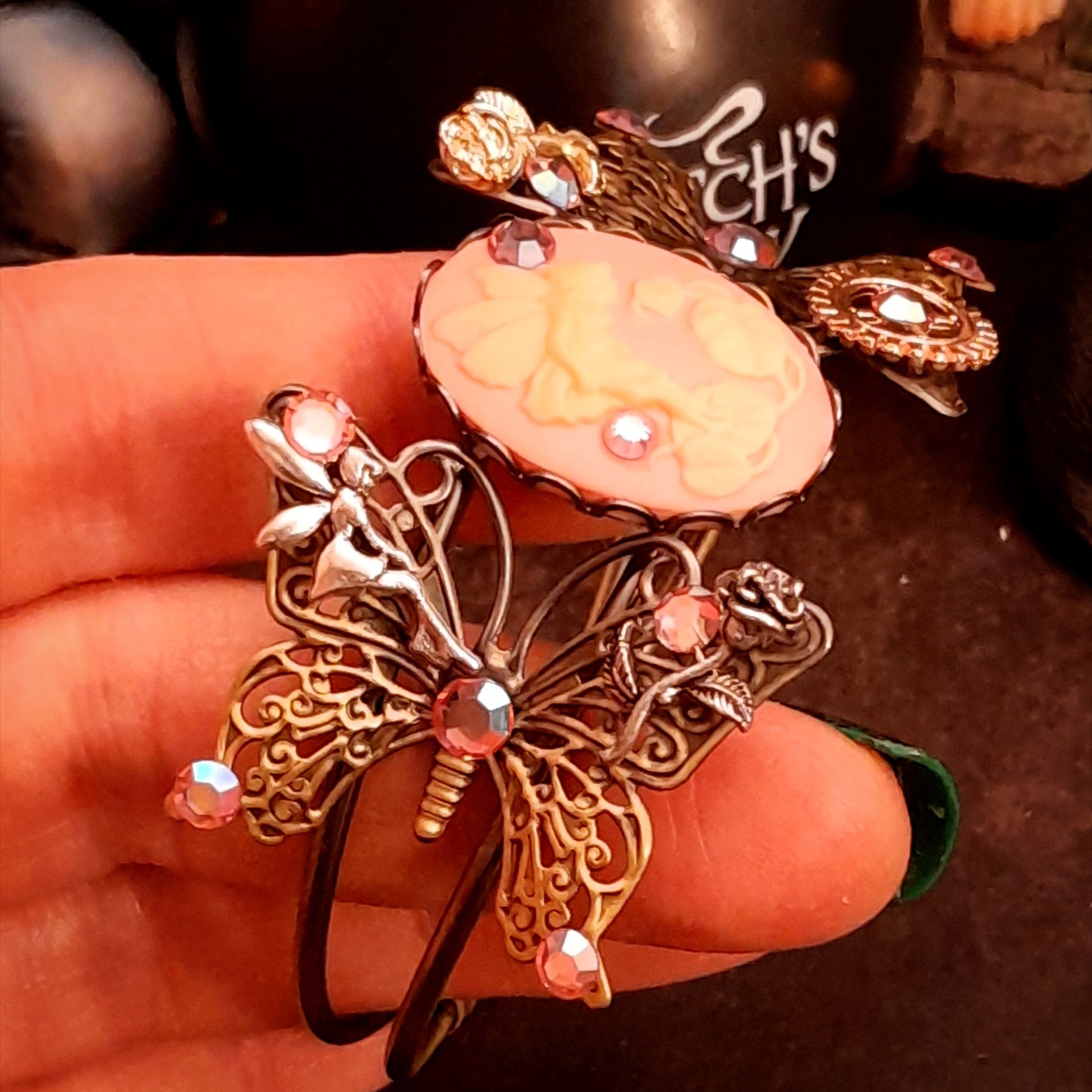 steampunk butterfly bracelet swarovski crystals purple