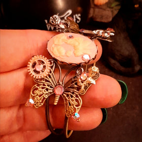 steampunk butterfly bracelet swarovski crystals gears and cogs