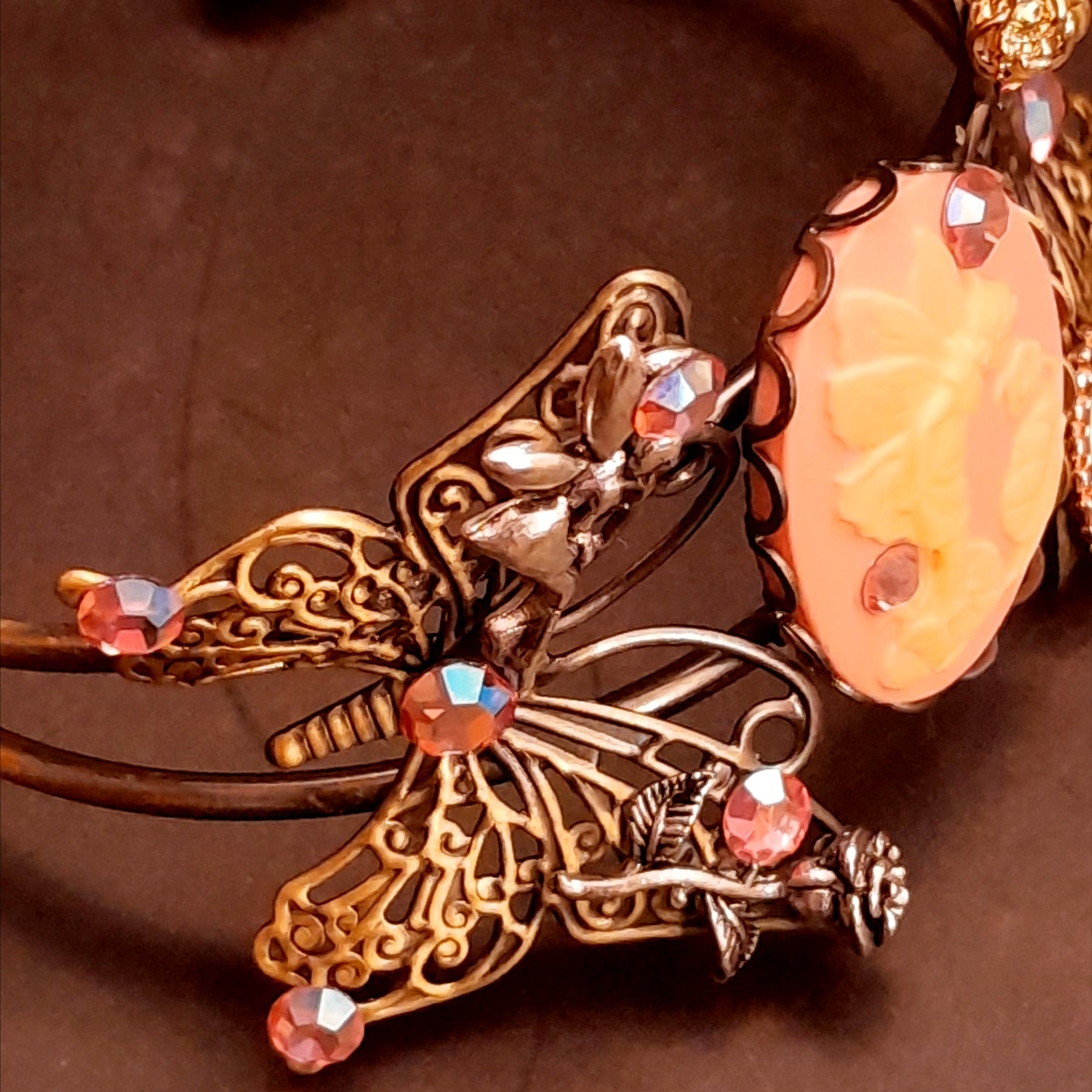 steampunk butterfly bracelet swarovski crystals fairy rose cuff