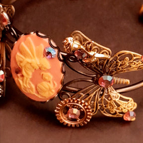steampunk butterfly bracelet swarovski crystals gears flowers cuff